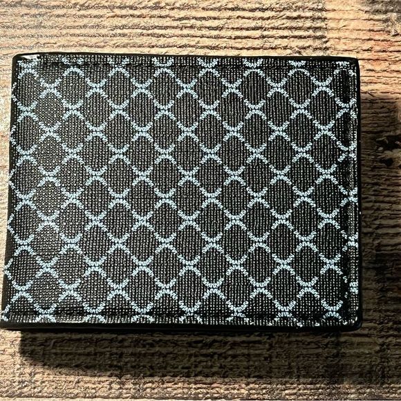 Men’s Bi-Fold Faux Leather Wallet- Black W/ Gray Diamond Pattern - Picture 2 of 6